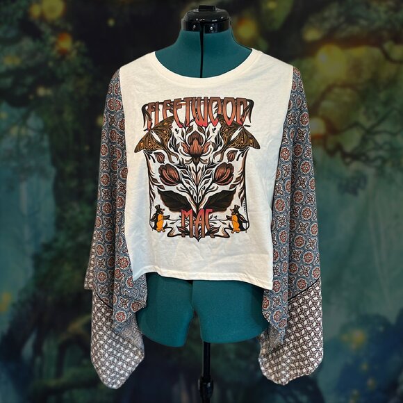 Upcycled Fleetwood Mac Cropped Kimono Sleeve Poncho Top – One Size - Picture 1 of 5